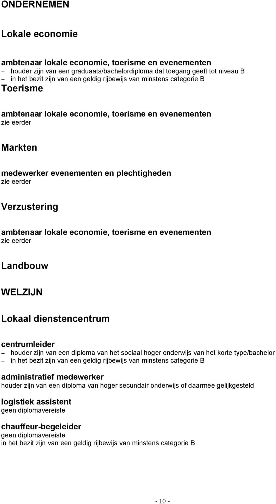 lokale economie, toerisme en evenementen zie eerder Landbouw WELZIJN Lokaal dienstencentrum centrumleider houder zijn van een diploma van het sociaal