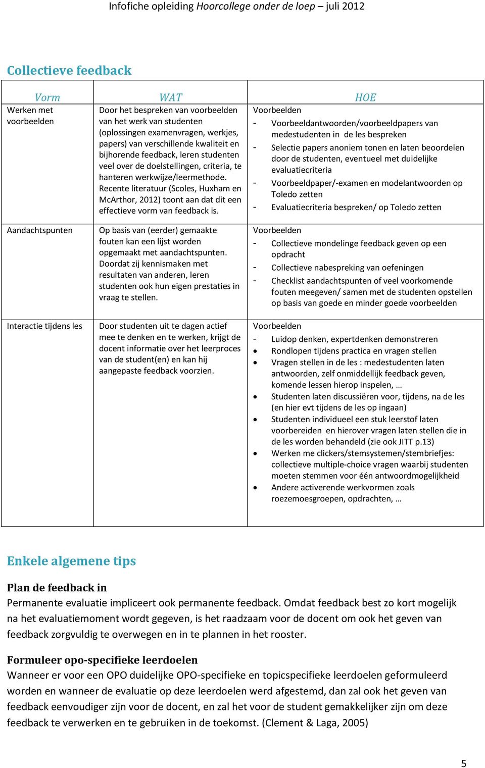 Recente literatuur (Scoles, Huxham en McArthor, 2012) toont aan dat dit een effectieve vorm van feedback is.