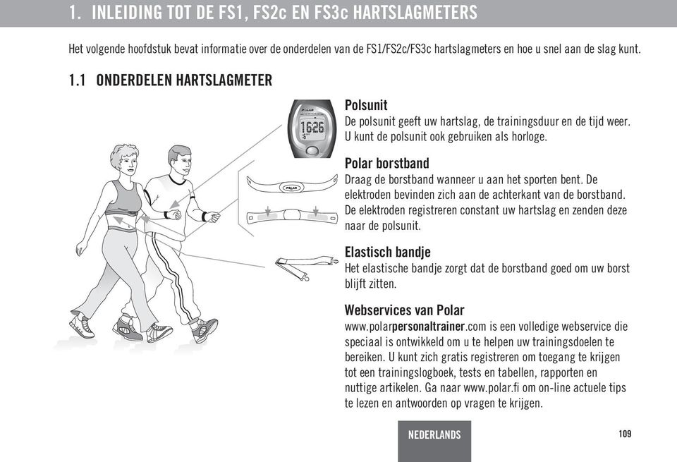 Polar borstband Draag de borstband wanneer u aan het sporten bent. De elektroden bevinden zich aan de achterkant van de borstband.