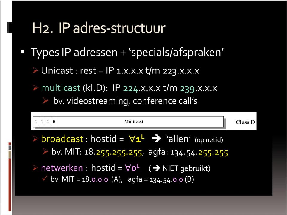 videostreaming, conference call s broadcast: hostid = 1 L allen (op netid) bv. MIT: 18.255.