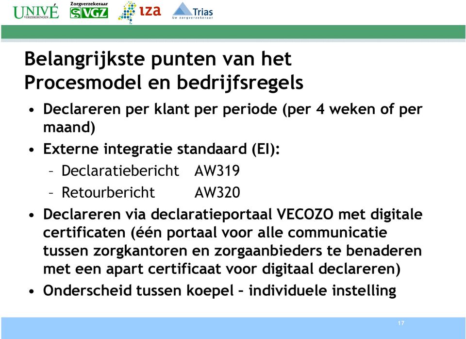 declaratieportaal VECOZO met digitale certificaten (één portaal voor alle communicatie tussen zorgkantoren en