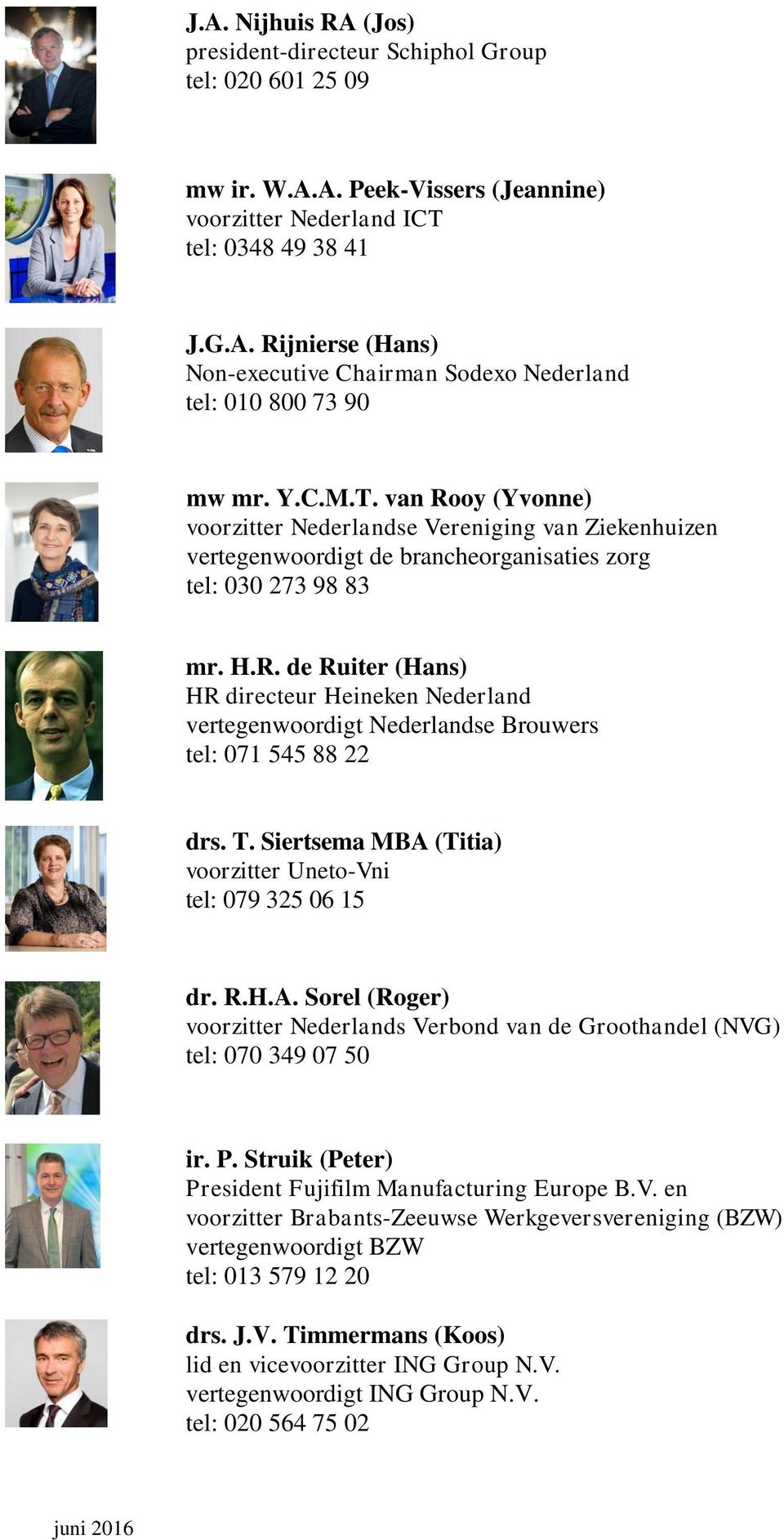 T. Siertsema MBA (Titia) voorzitter Uneto-Vni tel: 079 325 06 15 dr. R.H.A. Sorel (Roger) voorzitter Nederlands Verbond van de Groothandel (NVG) tel: 070 349 07 50 ir. P.