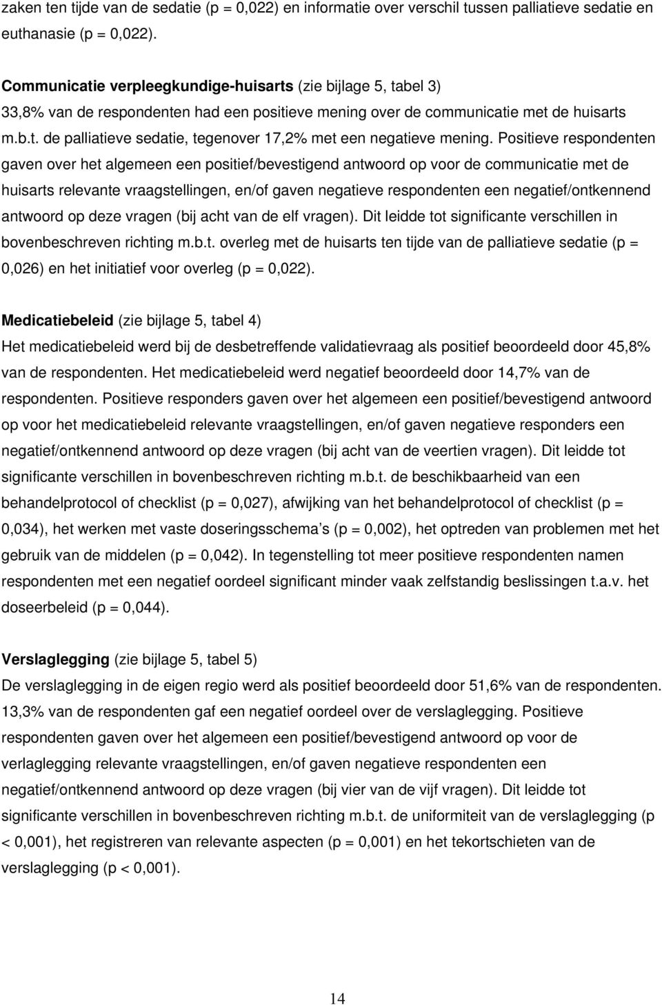 Positieve respondenten gaven over het algemeen een positief/bevestigend antwoord op voor de communicatie met de huisarts relevante vraagstellingen, en/of gaven negatieve respondenten een