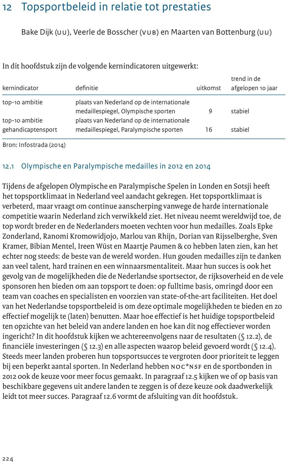 Nederland op de internationale medaillespiegel, Paralympische sporten 16 stabiel Bron: Infostrada (2014) 12.