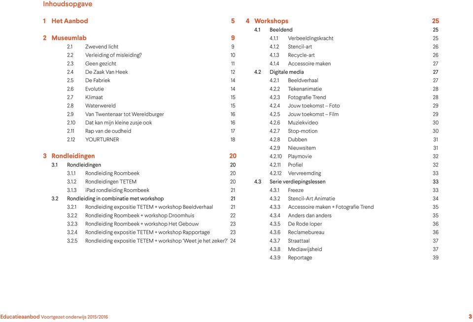 1.2 Rondleidingen TETEM 20 3.1.3 ipad rondleiding Roombeek 21 3.2 Rondleiding in combinatie met workshop 21 3.2.1 Rondleiding expositie TETEM + workshop Beeldverhaal 21 3.2.2 Rondleiding Roombeek + workshop Droomhuis 22 3.