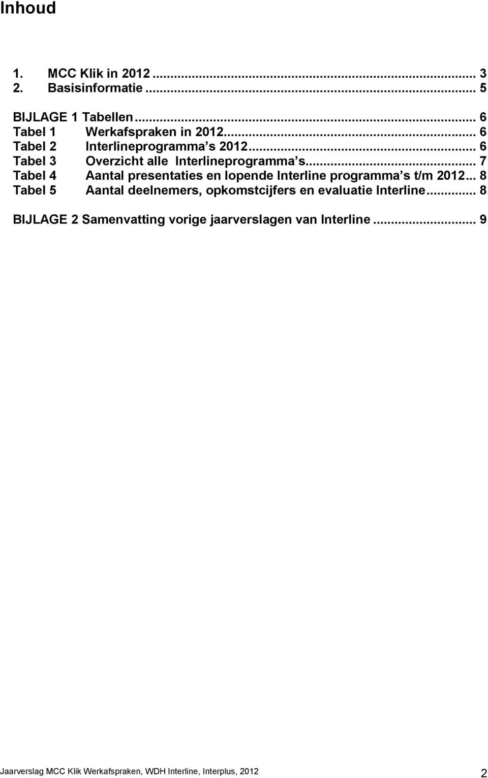 .. 7 Tabel 4 Aantal presentaties en lopende Interline programma s t/m 2012.