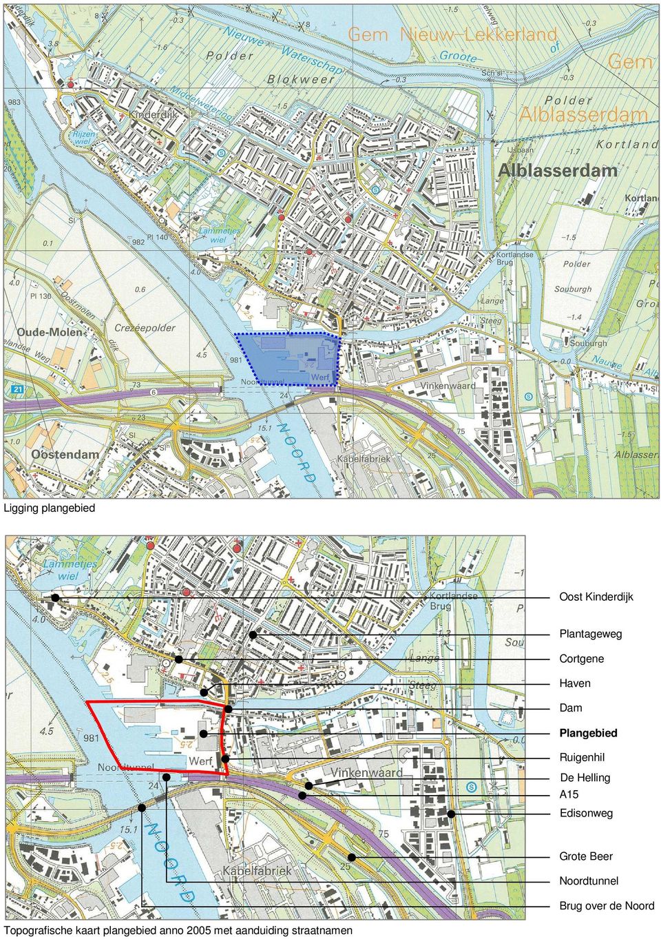 Grote Beer Noordtunnel Brug over de Noord Topografische