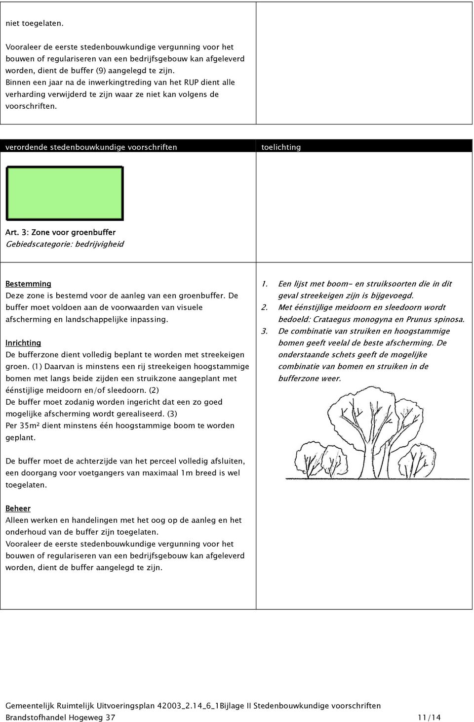 3: Zone voor groenbuffer Gebiedscategorie: bedrijvigheid Bestemming Deze zone is bestemd voor de aanleg van een groenbuffer.