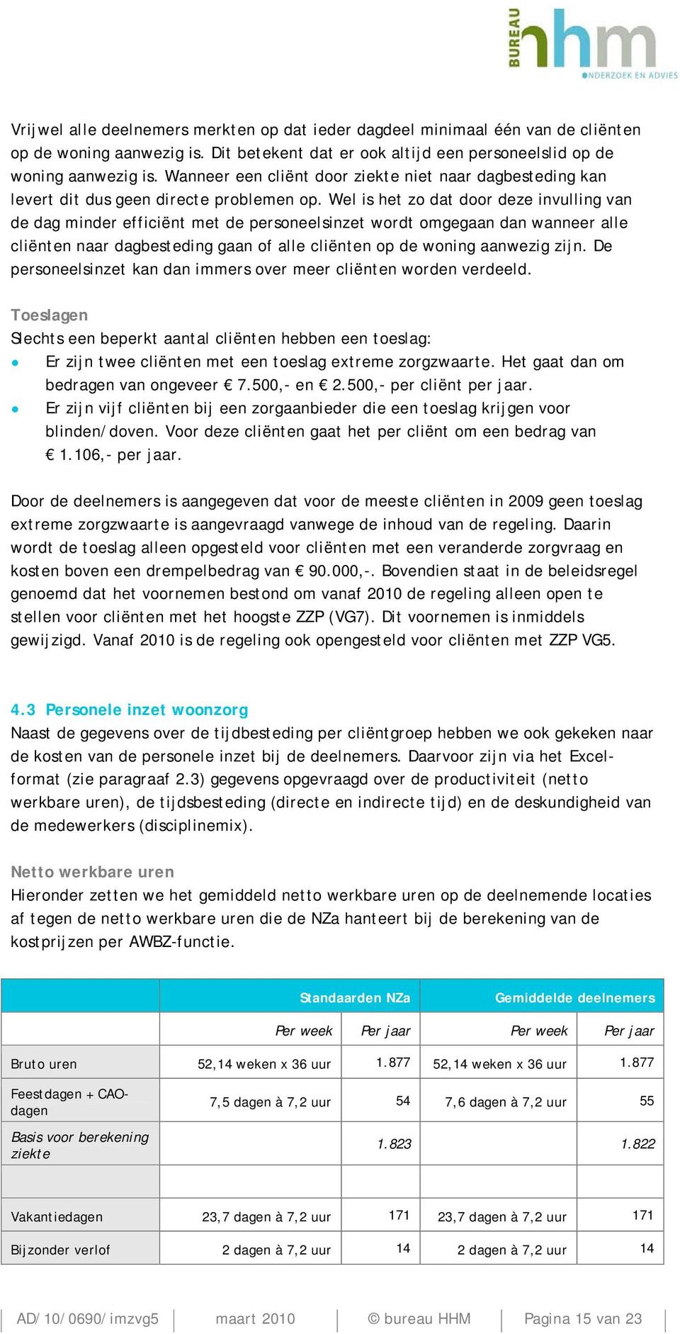 Wel is het zo dat door deze invulling van de dag minder efficiënt met de personeelsinzet wordt omgegaan dan wanneer alle cliënten naar dagbesteding gaan of alle cliënten op de woning aanwezig zijn.