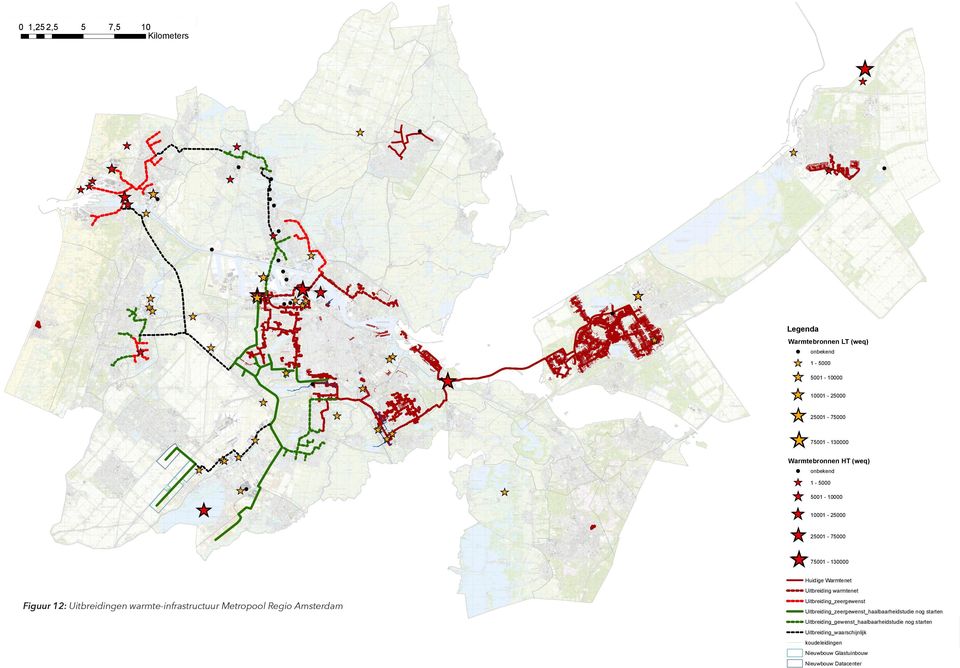 Figuur 12: Uitbreidingen warmte-infrastructuur Metropool Regio Amsterdam Uitbreidingzeergewenst Uitbreidingzeergewensthaalbaarheidstudie nog starten