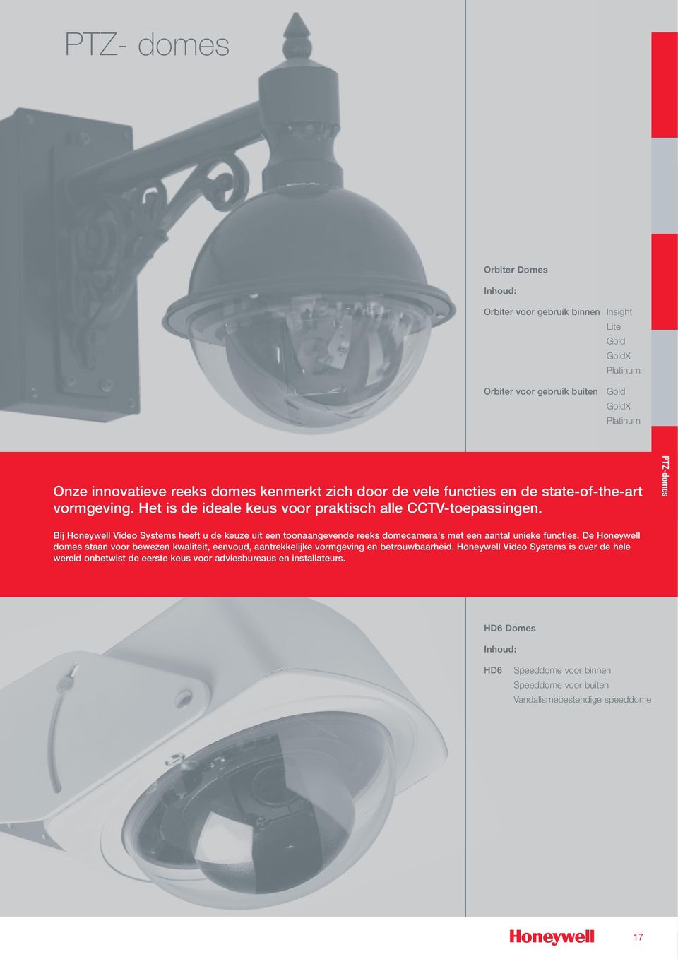 PTZ-domes Bij Honeywell Video Systems heeft u de keuze uit een toonaangevende reeks domecamera's met een aantal unieke functies.