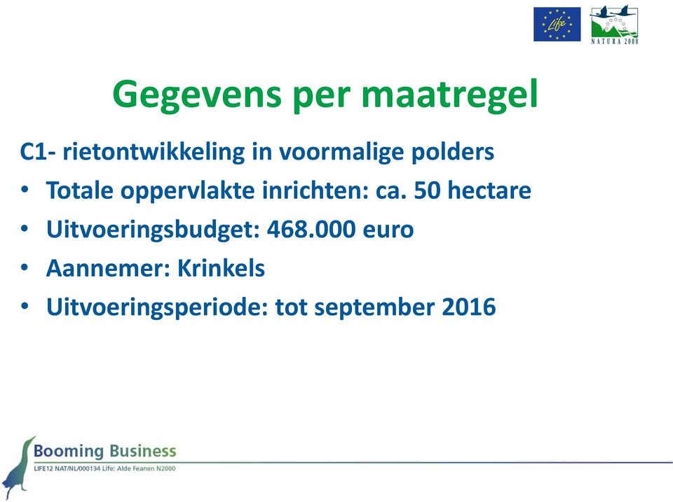 ca. 50 hectare Uitvoeringsbudget: 468.