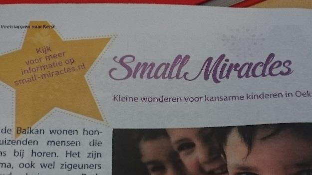 Wij ondersteunen in deze adventsperiode het goede doel Small Miracles.