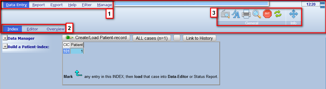 Database In bijlage 1 kunt u lezen over de interne structuur van een ProMISe database. Na het inloggen start de database applicatie.