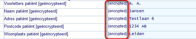 Figuur 44 Druk op Encrypt om de gegevens te encrypteren. De geëncrypteerde waarde die in ProMISe wordt opgeslagen, ziet u in de middelste kolom value (Figuur 45, rode kaderl).