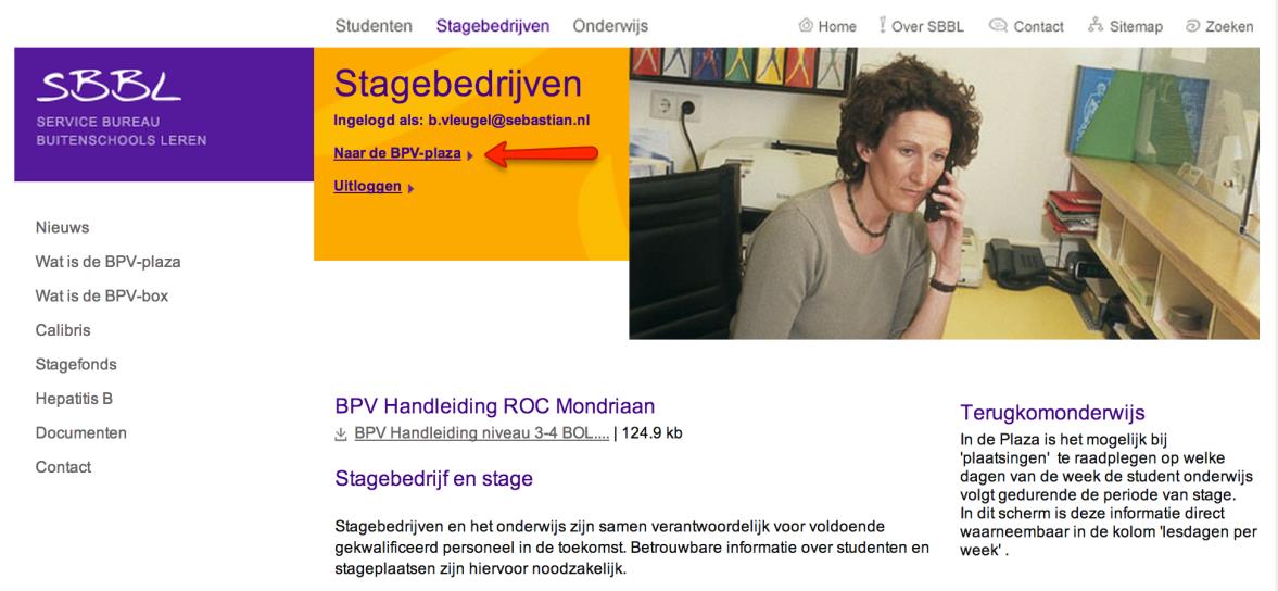 Na inloggen komt u op de pagina voor de stagebedrijven.