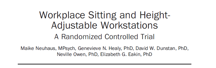 12-week intervention in desk-based office workers aged 20 65 Aiming to: Reduce total workplace sitting time (Sit Less) Reduce the number of sitting bouts (Sit Less) Reduce the length of the sitting