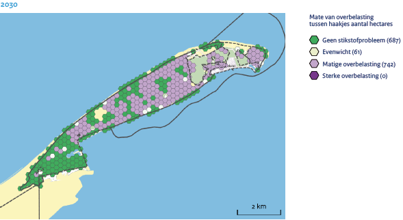 18 Figuur 3.6: Samenvattend overzicht van de stikstofbelasting in het Natura 2000 gebied Duinen Vlieland in het jaar 2030.