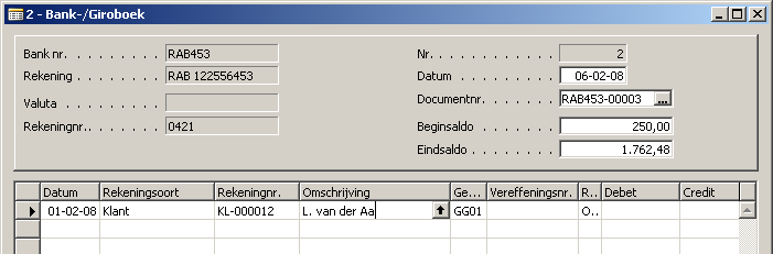 Stap 6. Bevestig het zoekresultaat Klik op OK om de geselecteerde debiteur te bevestigen en mee te nemen naar het Bank-/Giroboek.