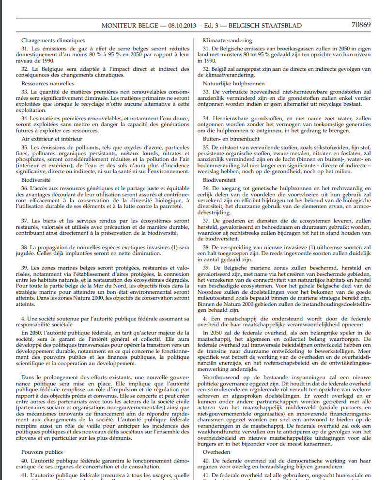 K.B. 18/7/2013 strategische visie op lange termijn inzake duurzame ontwikkeling Klimaatverandering De Belgische emissies van broeikasgassen zullen in 2050 in eigen