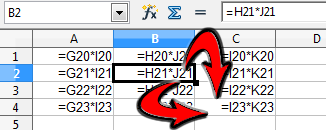 Klik op ENTER om je formule te bevestigen Relatieve en Absolute adressering Relatieve adressering Typ het volgend voorbeeld nu: Wanneer je de formule sleept met de vulgreep, dan zie je dat de formule