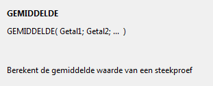 Vervolgens kan je zien welke functies er zijn in de aangeduide categorie: Wanneer je dan een functie selecteert, zie je rechts de uitleg van de functie staan.