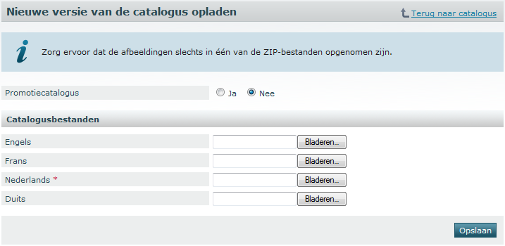 4.2 Een nieuwe versie van een bestaande catalogus opladen Gebruik deze mogelijkheid om een nieuwe versie op te laden van een reeds opgeladen catalogus.