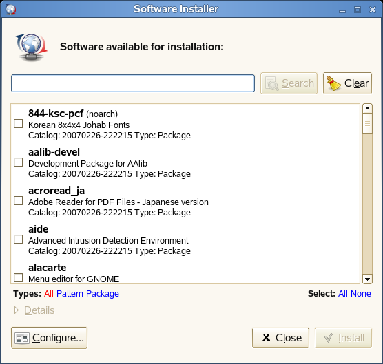 Figuur 1-19 Software-installatieprogramma Selecteer de pakketten die u wilt installeren, en klik op Installeren om de installatie te starten.