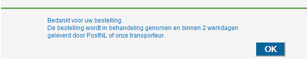 Onder de kop Diversen heeft u nog de mogelijkheid om een opmerking te plaatsen. Klik, nadat alle gewenste artikelen zijn ingevoerd, op de knop Verzenden.