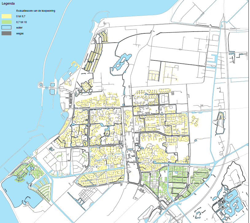 Onder huiseigenaren bestaat tussen de wijken veel minder verschil in evaluatiescore dan bij huurders het geval is.