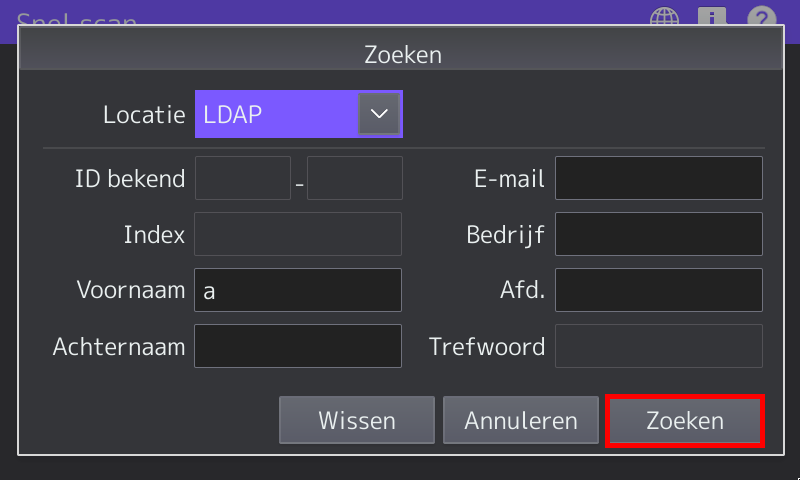 Indien de LDAP koppeling als standaard is ingesteld (zie pag.