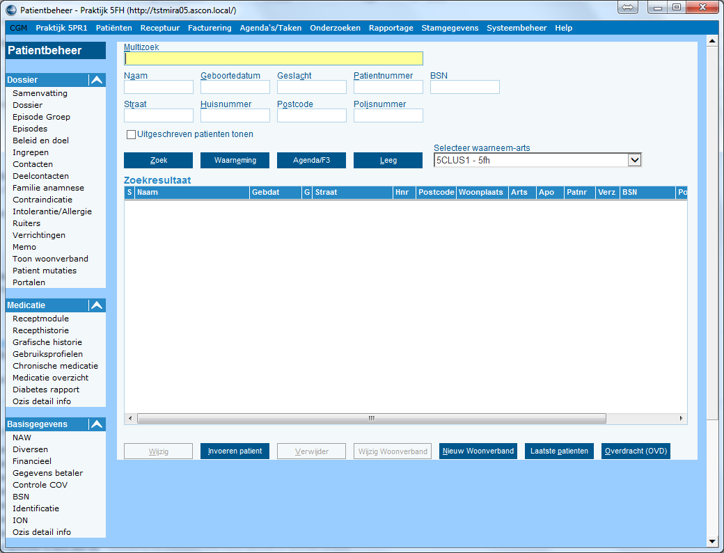 Onder Patiëntbeheer, Dossier (Figuur 3, patiënt moet geselecteerd zijn) Figuur 2: