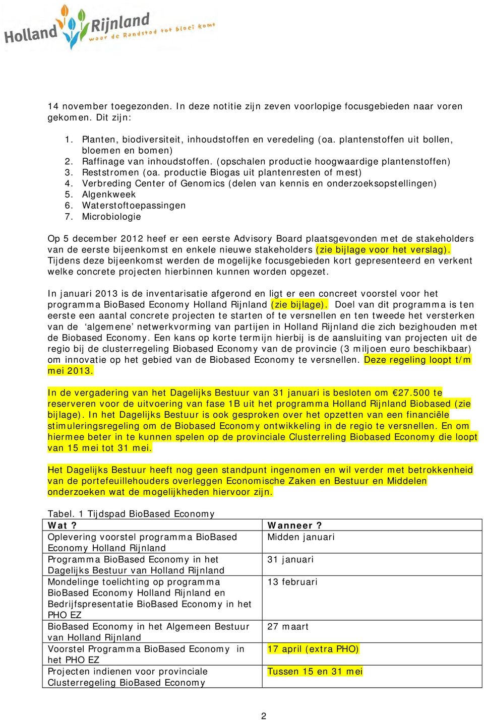 Verbreding Center of Genomics (delen van kennis en onderzoeksopstellingen) 5. Algenkweek 6. Waterstoftoepassingen 7.