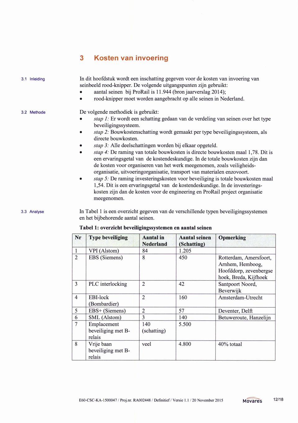 3,2 Mettiode De volgende methodiek is gebruikt: stap 1: Er wordt een schatting gedaan van de verdeling van seinen over het type beveiligingssysteem.