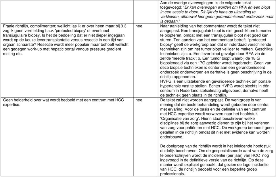 Resectie wordt meer populair maar behoeft wellicht een gedegen work-up met hepatic portal venous pressure gradient meting etc. Geen helderheid over wat wordt bedoeld met een centrum met HCC expertise.