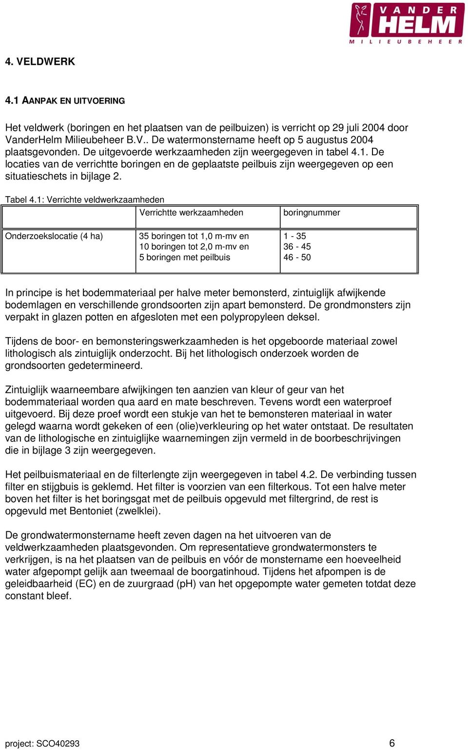 1: Verrichte veldwerkzaamheden Verrichtte werkzaamheden boringnummer Onderzoekslocatie (4 ha) 35 boringen tot 1,0 m-mv en 10 boringen tot 2,0 m-mv en 5 boringen met peilbuis 1-35 36-45 46-50 In