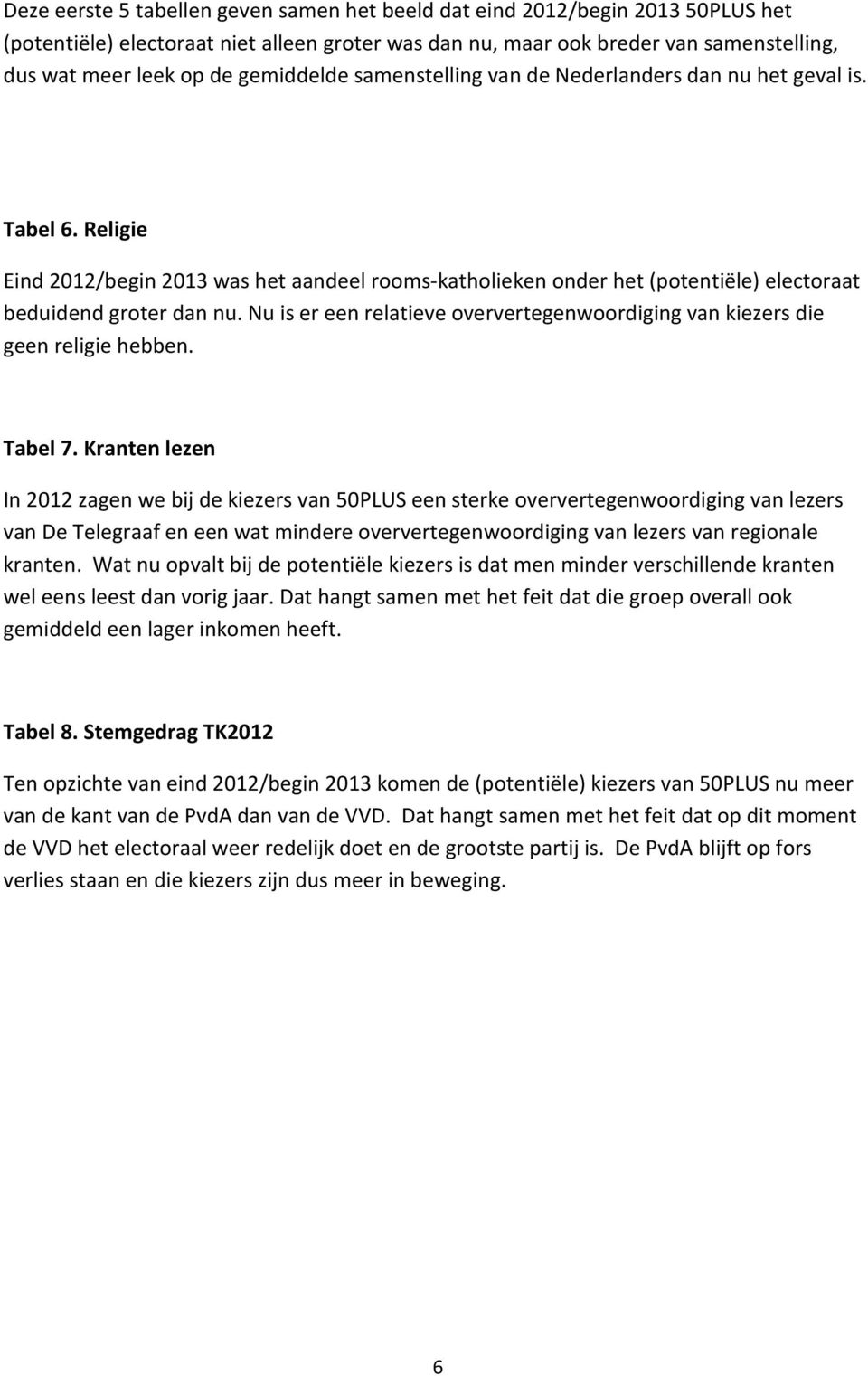 Nu is er een relatieve oververtegenwoordiging van kiezers die geen religie hebben. Tabel 7.