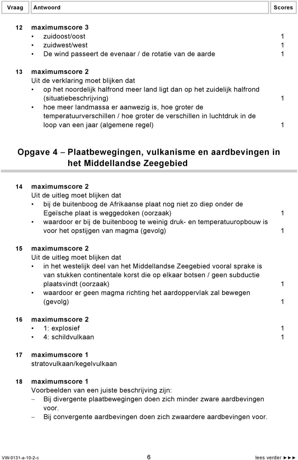 loop van een jaar (algemene regel) 1 Opgave 4 Plaatbewegingen, vulkanisme en aardbevingen in het Middellandse Zeegebied 14 maximumscore 2 Uit de uitleg moet blijken dat bij de buitenboog de