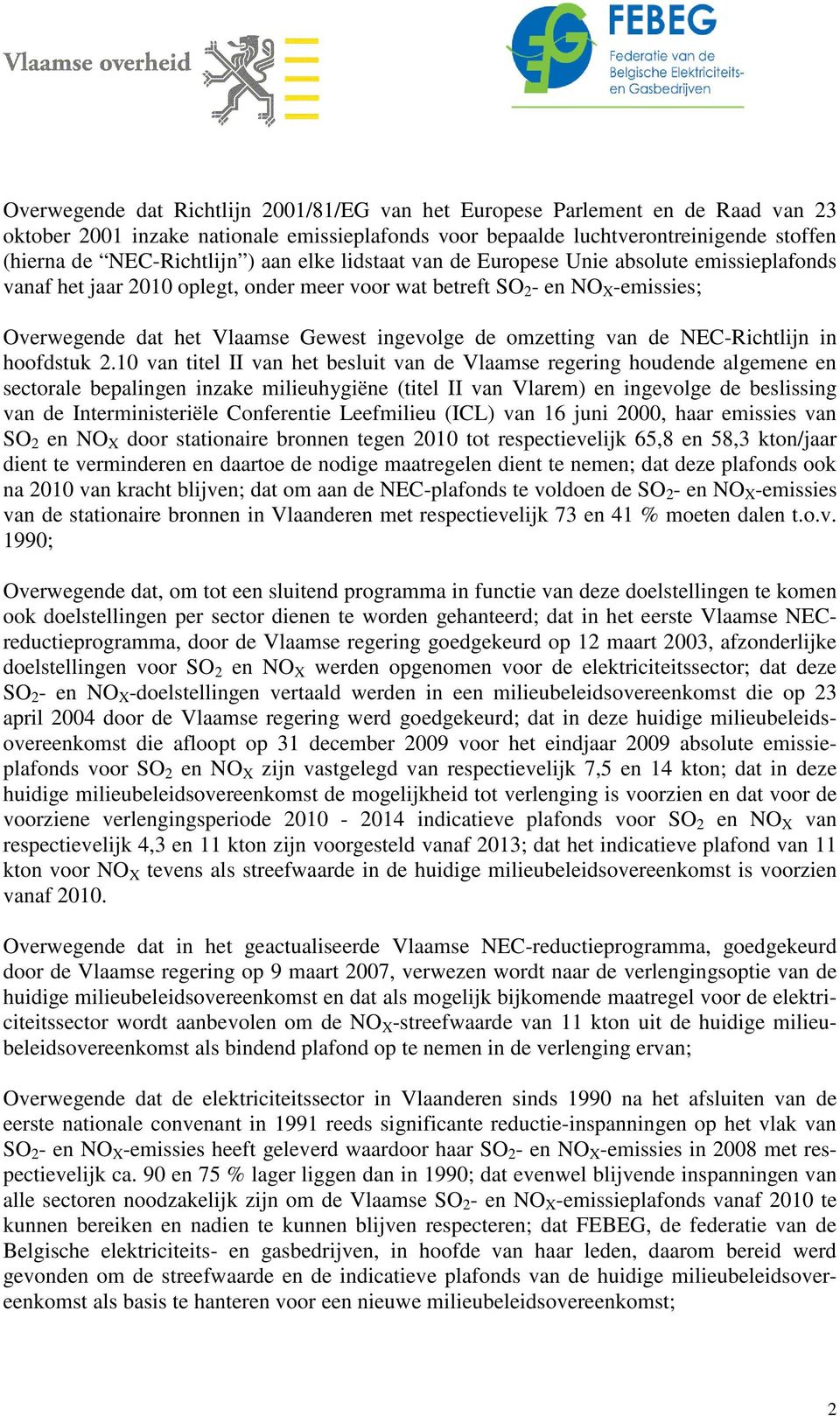 omzetting van de NEC-Richtlijn in hoofdstuk 2.