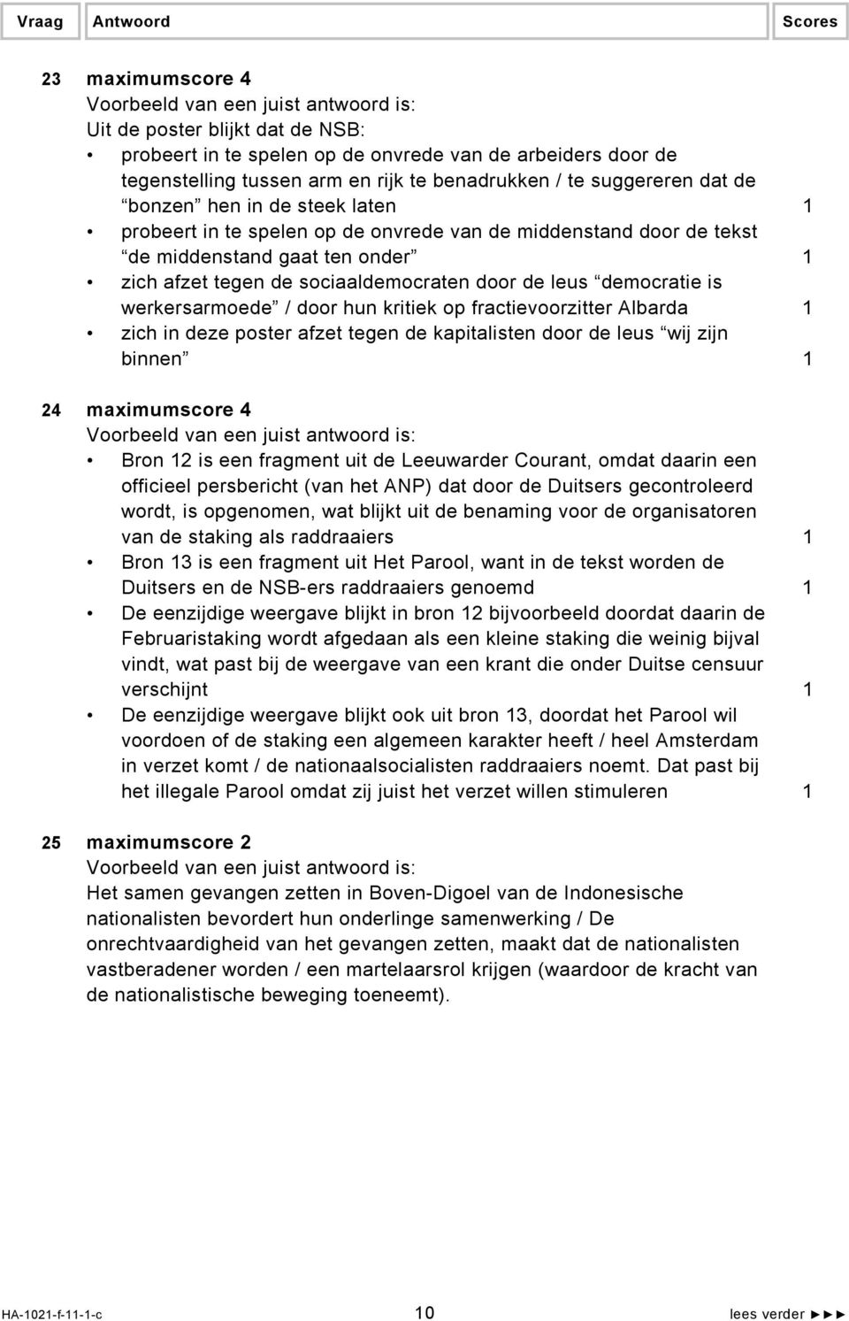 door hun kritiek op fractievoorzitter Albarda 1 zich in deze poster afzet tegen de kapitalisten door de leus wij zijn binnen 1 24 maximumscore 4 Bron 12 is een fragment uit de Leeuwarder Courant,