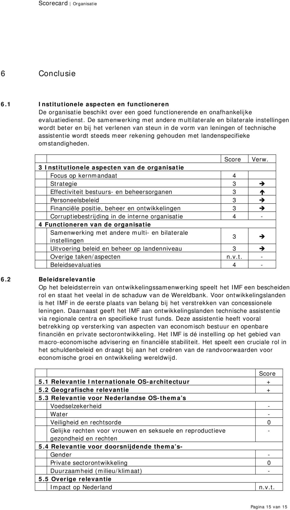 landenspecifieke omstandigheden. Score Verw.