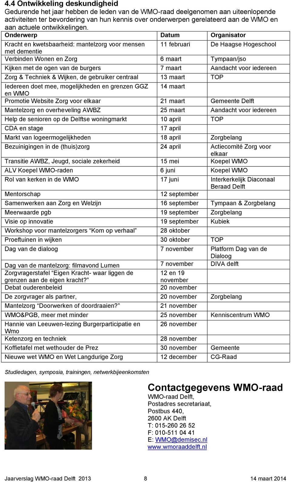 Onderwerp Datum Organisator Kracht en kwetsbaarheid: mantelzorg voor mensen 11 februari De Haagse Hogeschool met dementie Verbinden Wonen en Zorg 6 maart Tympaan/jso Kijken met de ogen van de burgers