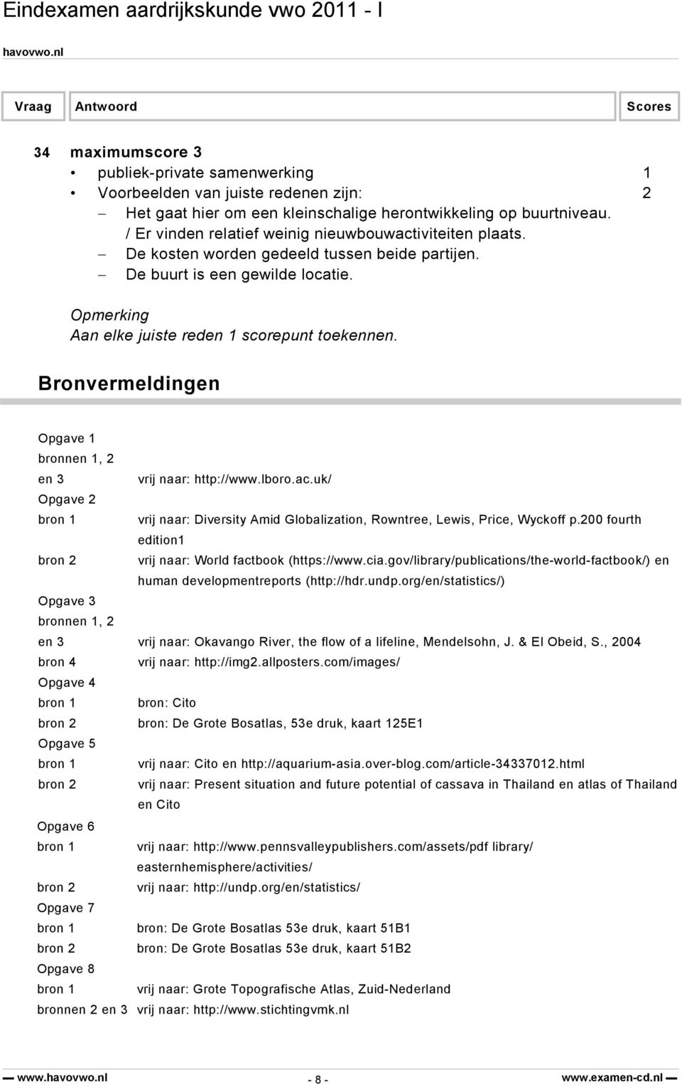 Bronvermeldingen Opgave 1 bronnen 1, 2 en 3 vrij naar: http://www.lboro.ac.uk/ Opgave 2 bron 1 vrij naar: Diversity Amid Globalization, Rowntree, Lewis, Price, Wyckoff p.