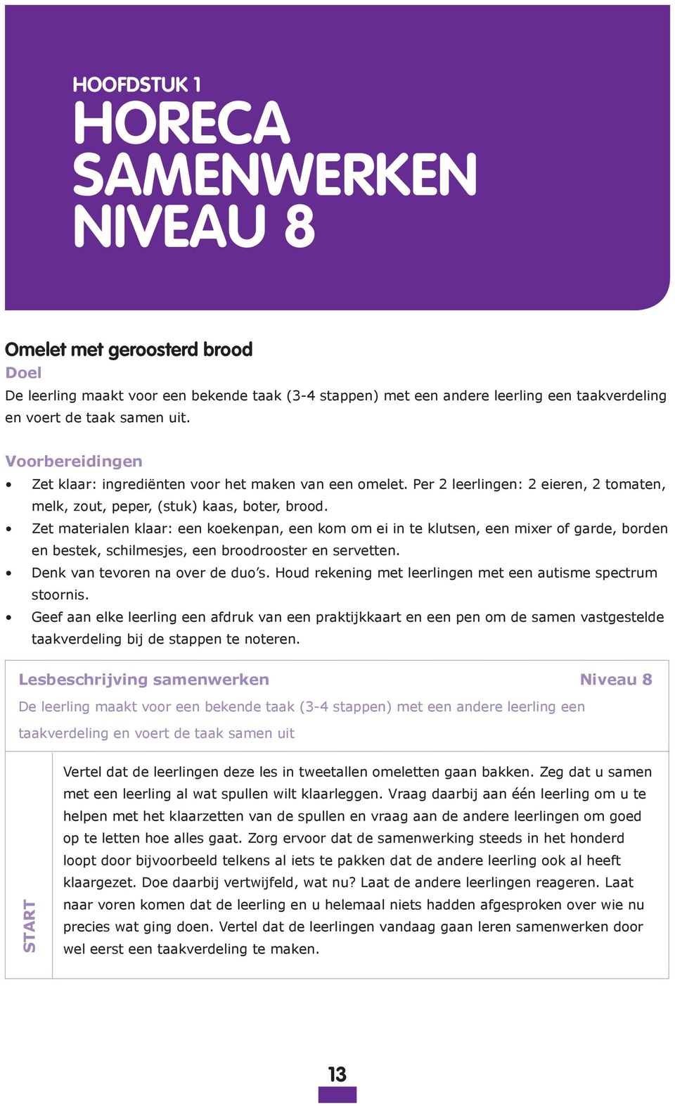 Zet materialen klaar: een koekenpan, een kom om ei in te klutsen, een mixer of garde, borden en bestek, schilmesjes, een broodrooster en servetten. Denk van tevoren na over de duo s.