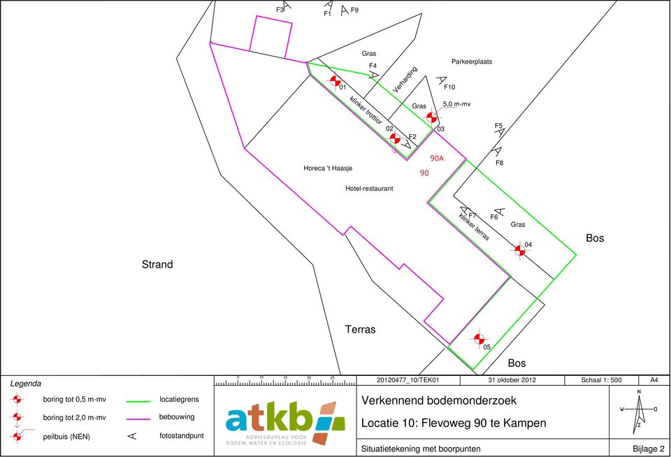 31 oktober 2012 Schaal 1: 500 A4 boring tot 0,5 m-mv locatiegrens Verkennend bodemonderzoek boring tot 2,0 m-mv
