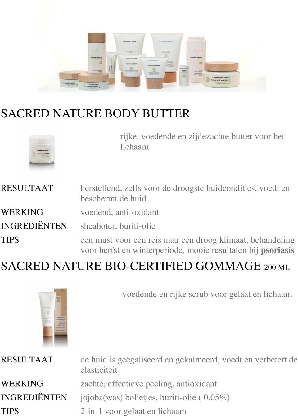 resultaten bij psoriasis SACRED NATURE BIO-CERTIFIED GOMMAGE 200 ML voedende en rijke scrub voor gelaat en lichaam de huid is geëgaliseerd en