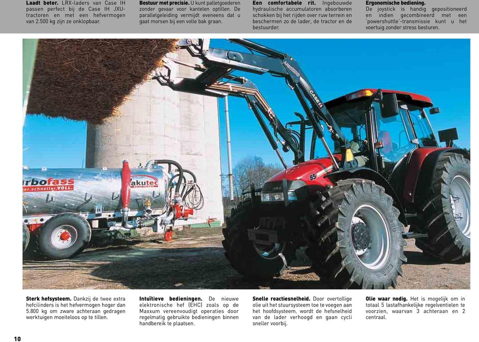 Ingebouwde hydraulische accumulatoren absorberen schokken bij het rijden over ruw terrein en beschermen zo de lader, de tractor en de bestuurder. Ergonomische bediening.