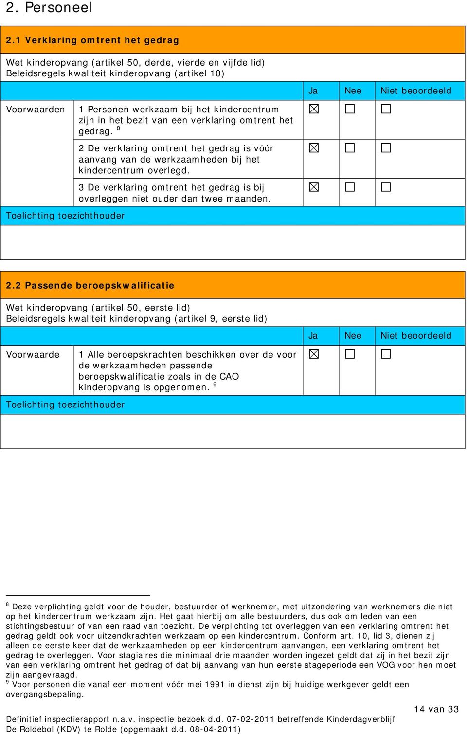 bezit van een verklaring omtrent het gedrag. 8 2 De verklaring omtrent het gedrag is vóór aanvang van de werkzaamheden bij het kindercentrum overlegd.
