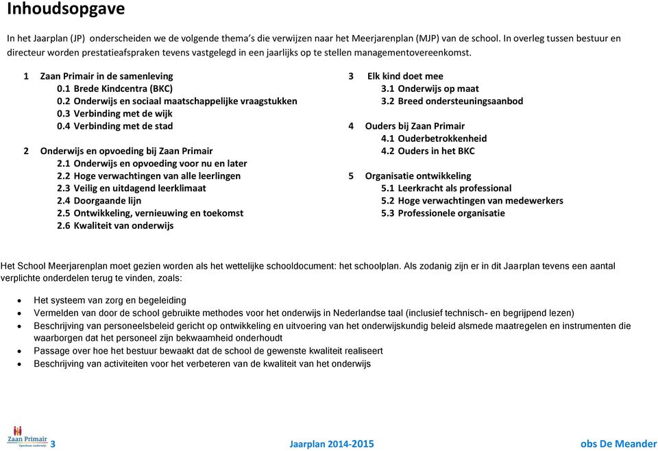 2 Onderwijs en sociaal maatschappelijke vraagstukken 0.3 Verbinding met de wijk 0.4 Verbinding met de stad 2 Onderwijs en opvoeding bij Zaan Primair 2.1 Onderwijs en opvoeding voor nu en later 2.