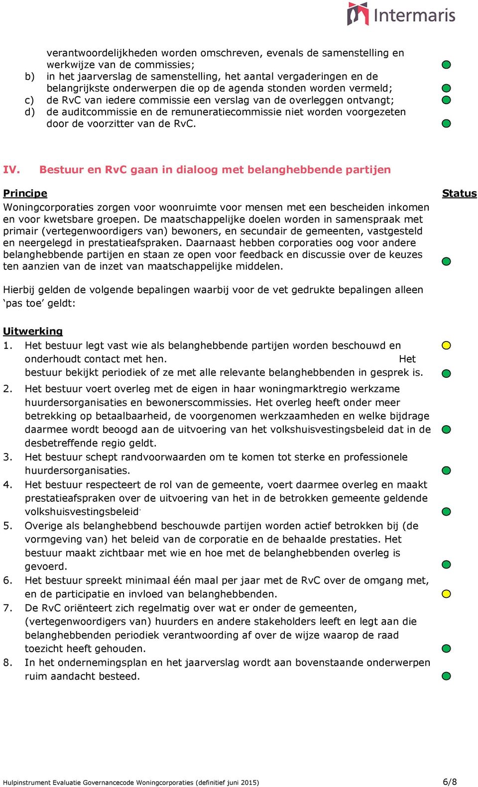 van de RvC. IV. Bestuur en RvC gaan in dialoog met belanghebbende partijen Woningcorporaties zorgen voor woonruimte voor mensen met een bescheiden inkomen en voor kwetsbare groepen.